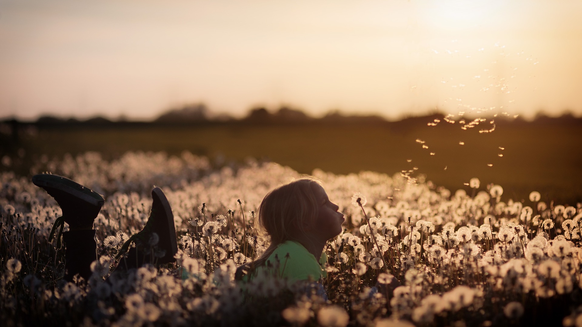 Liggend kind met paardenbloemen
